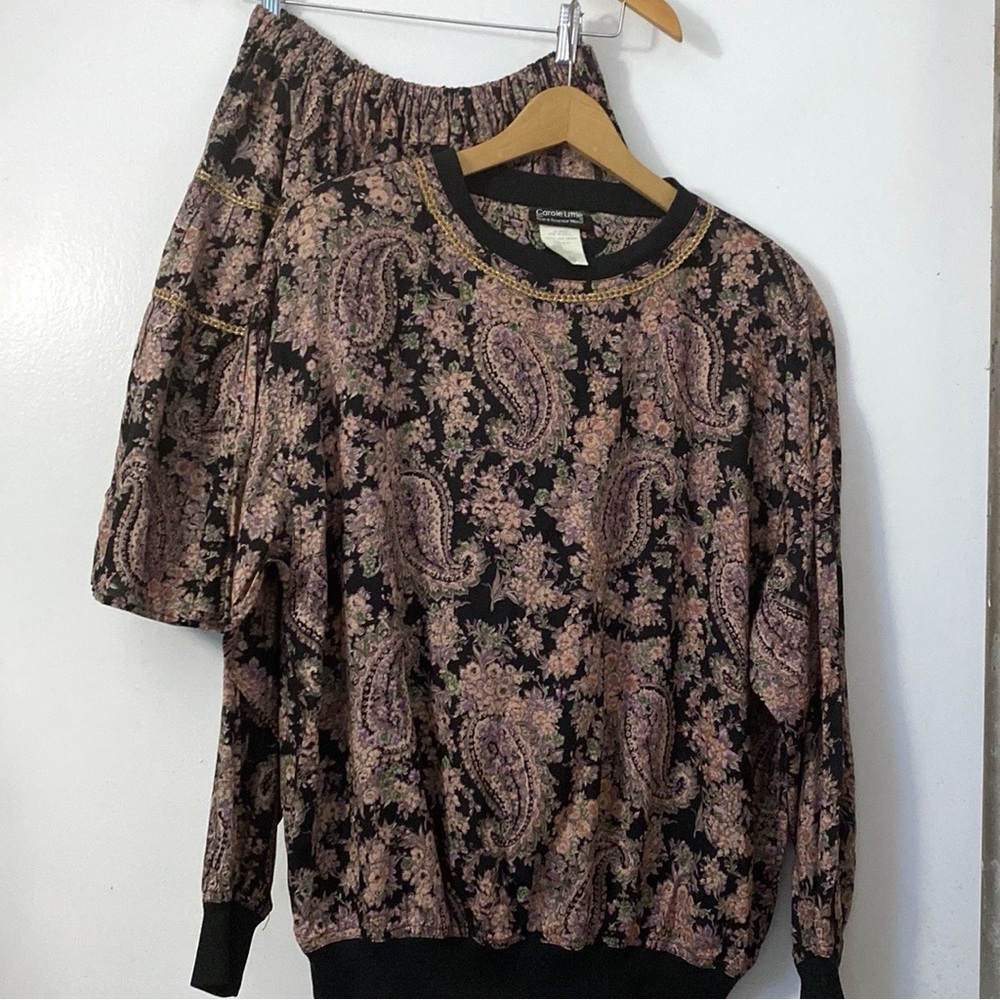 Vintage Carole Little for Saint Tropez West print shirt and skirt set